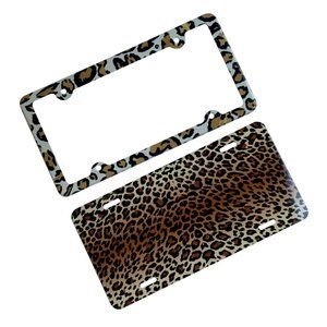 Leopard Cheetah Luxury Brown/Black License Plate Tag Frame for Car-Truck-SUV Set